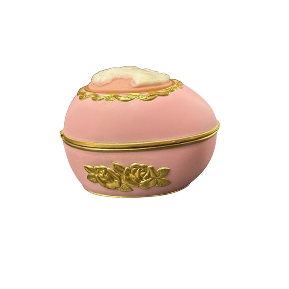 San Francisco Music Box Company Pink Gold Cameo Box Hinged Velvet Egg Works Test - Picture 2 of 10